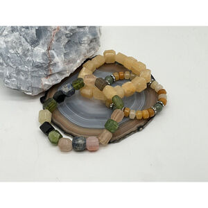 Three Stretchy Raw Multicolor Agate Bracelets